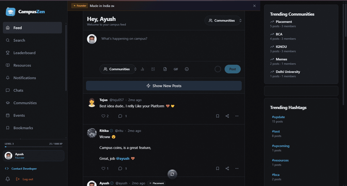 Student Feed feature showing campus posts