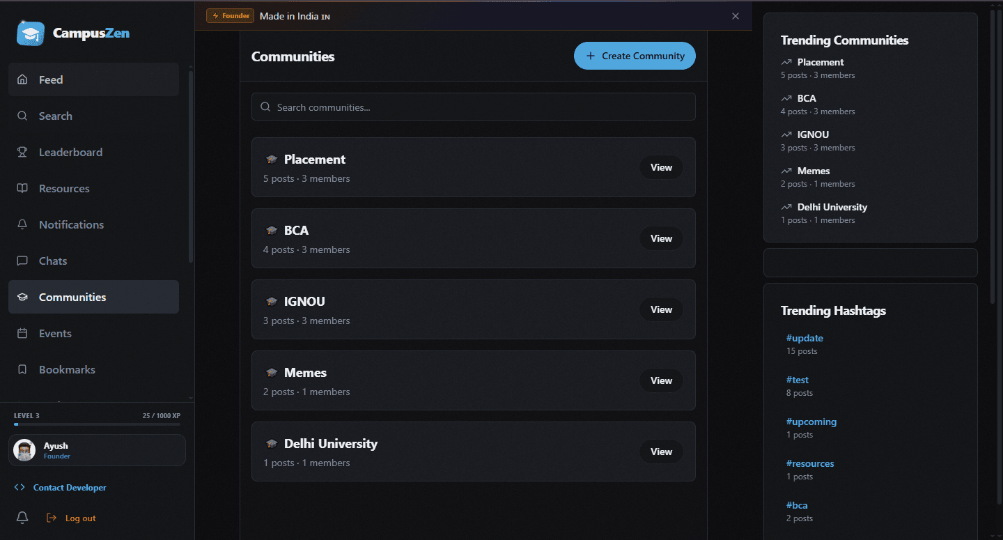 Campus Communities showing code areas